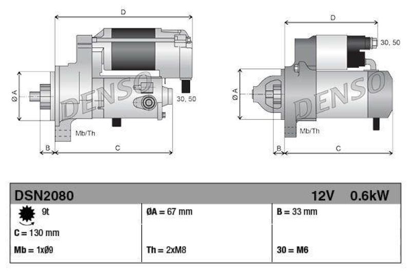 DENSO DSN2080 Starter BB 12V 0.6kW; DENSO OE-Nr: 228000-3411; YAMAHA OE-Nr: 8BB-81800-02; 8BB-81800-01