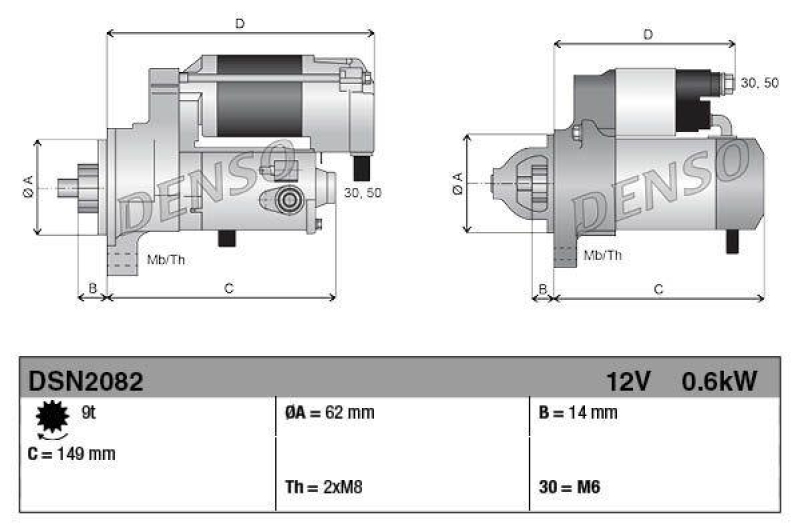 DENSO DSN2082 Starter BB 12V 0.6kW; DENSO OE-Nr: 128000-1671; BOMBARDIER OE-Nr: 995 431; 995 430