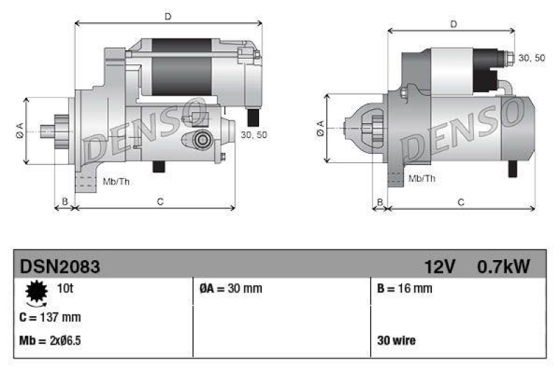 DENSO DSN2083 Starter BA 12V 0.7kW; DENSO OE-Nr: 228000-1820; KAWASAKI OE-Nr: 21163-1211