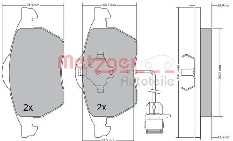 METZGER 1170225 Bremsbelagsatz, Scheibenbremse WVA 20 676