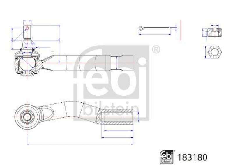 FEBI BILSTEIN 183180 Spurstangenendstück mit Kronenmutter und Splint für TOYOTA