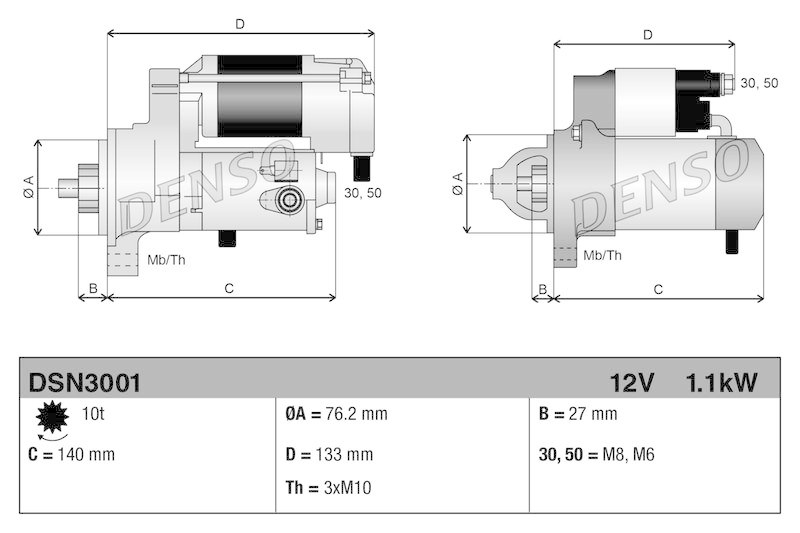 DENSO DSN3001 Starter FORD FIESTA VI (CB1, CCN) 1.25 (08-)