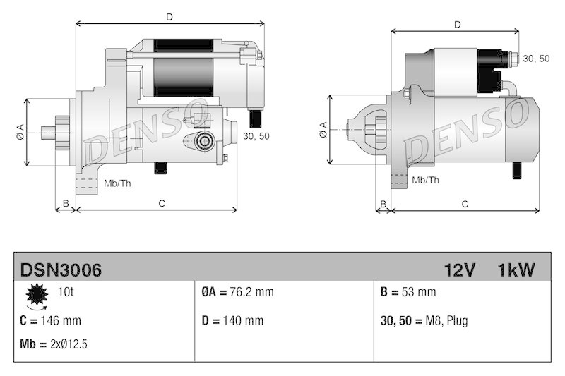 DENSO DSN3006 Starter VW GOLF V (1K1) 1.4 16V (06-08)