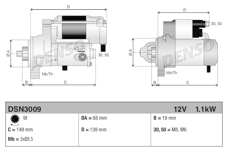 DENSO DSN3009 Starter OPEL CORSA C (X01) 1.2 (00-09)