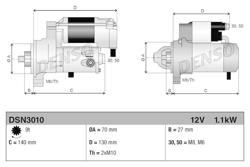 DENSO DSN3010 Starter MERCEDES-BENZ C-KLASSE (W203) C 180 Kompressor (203._46) (02-07)