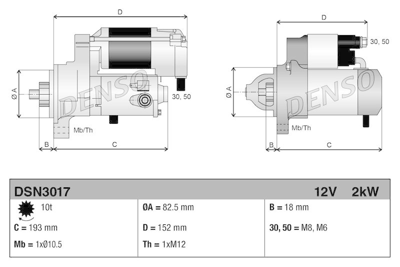 DENSO DSN3017 Starter OPEL ZAFIRA A MPV (T98) 2.2 DTI 16V (02-05)