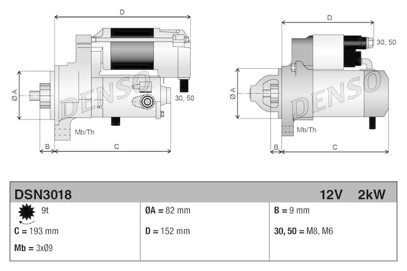 DENSO DSN3018 Starter FIAT DOBLO Box Body/Estate (263_) 1.6 D Multijet (10-)