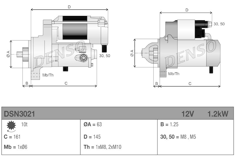 DENSO DSN3021 Starter DACIA DUSTER (HS_) 1.5 dCi 4x4 (13-18)