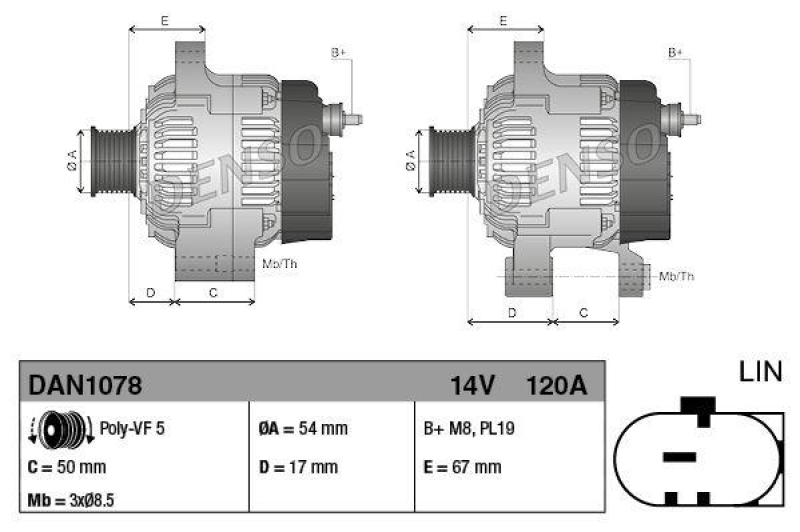 DENSO DAN1078 Generator FIAT 500 0.9 (2009 -)