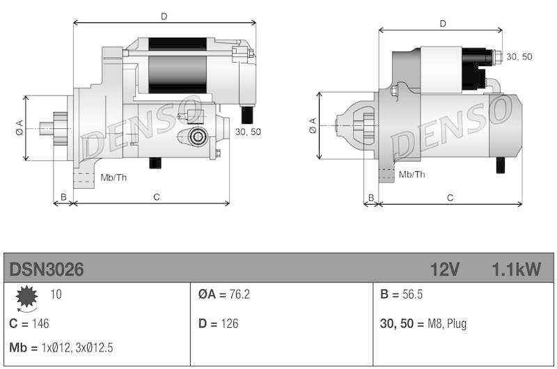 DENSO DSN3026 Starter VW GOLF VI (5K1) 1.2 TSI (BlueMotion) (08-12)