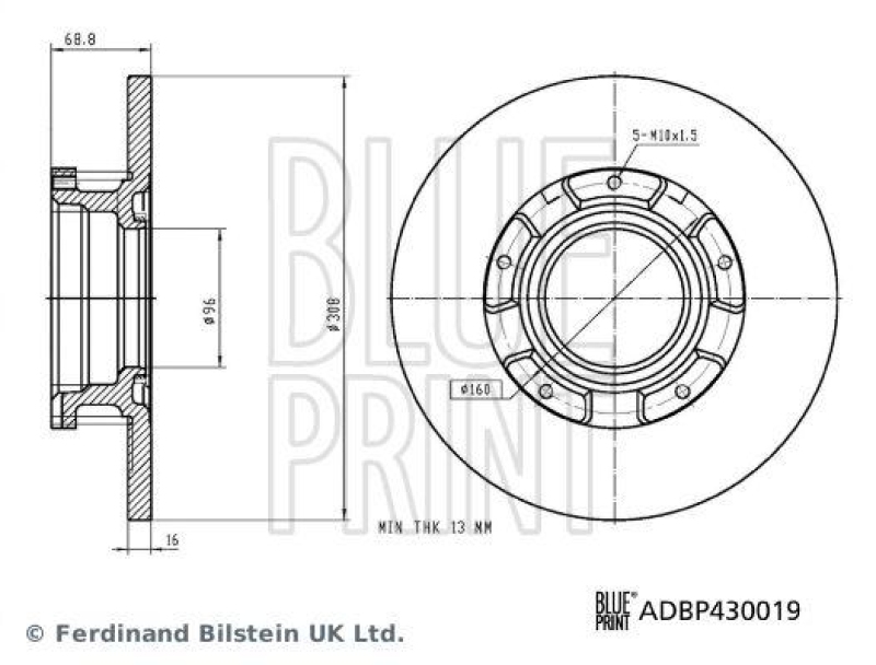 BLUE PRINT ADBP430019 Bremsscheibe mit ABS-Impulsring für Ford Pkw