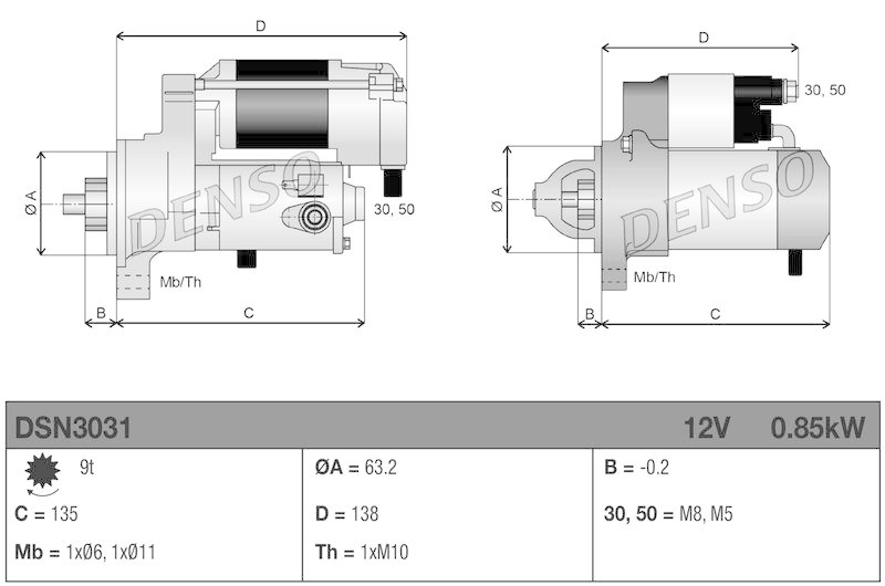 DENSO DSN3031 Starter RENAULT TWINGO II (CN0_) 1.2 16V (07-14)