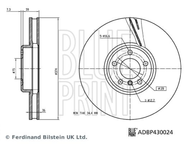 BLUE PRINT ADBP430024 Bremsscheibe für BMW