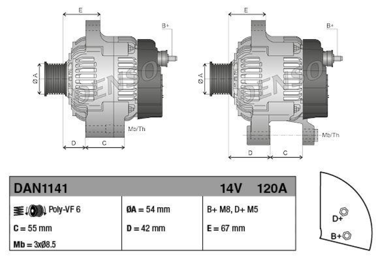 DENSO DAN1141 Generator FIAT Punto 1.3 D (05 - )