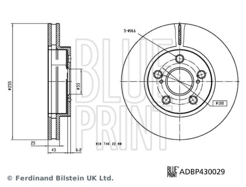 BLUE PRINT ADBP430029 Bremsscheibe für TOYOTA