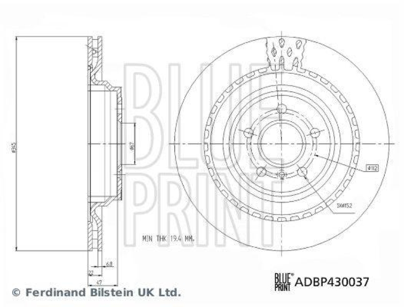 BLUE PRINT ADBP430037 Bremsscheibe für Mercedes-Benz PKW