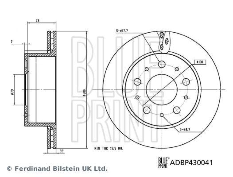 BLUE PRINT ADBP430041 Bremsscheibe für CITROEN