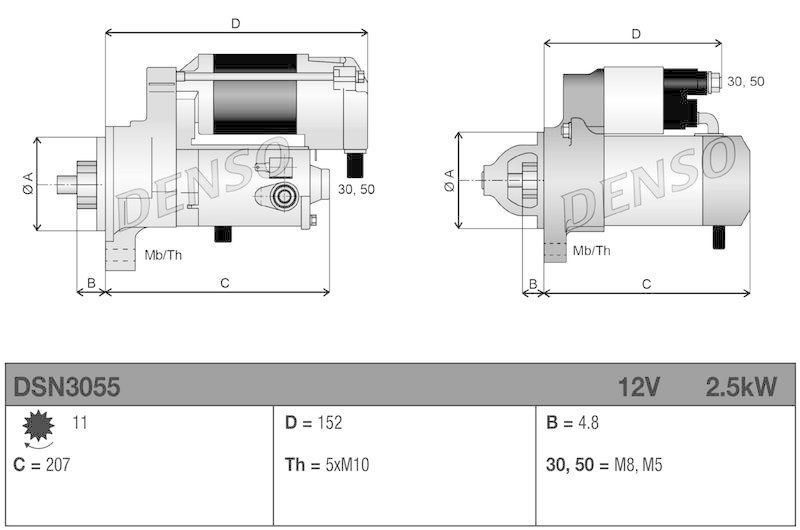 DENSO DSN3055 Starter PEUGEOT EXPERT Van (V_) 2.0 BlueHDi 120 (16-)