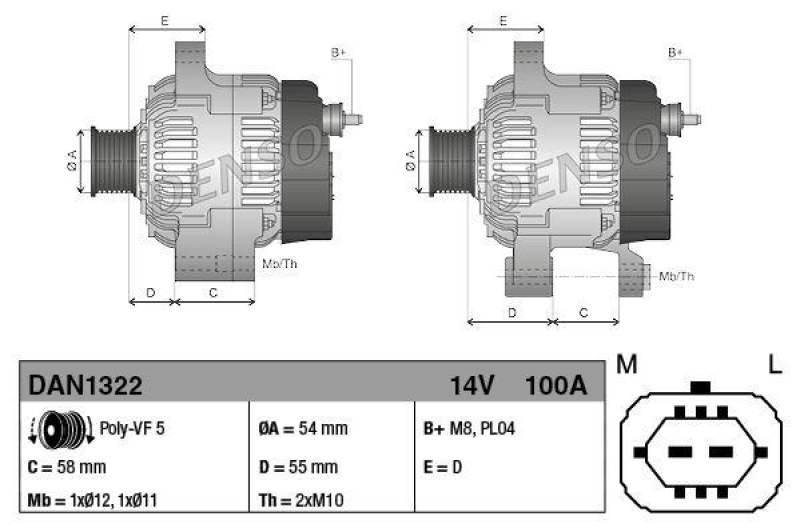 DENSO DAN1322 Generator OPEL CORSA E (X15) 1.4 (14- )