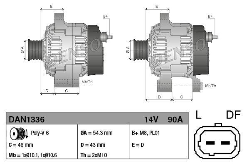 DENSO DAN1336 Generator PEUGEOT 206 1.4 (Bj: 1998 - )