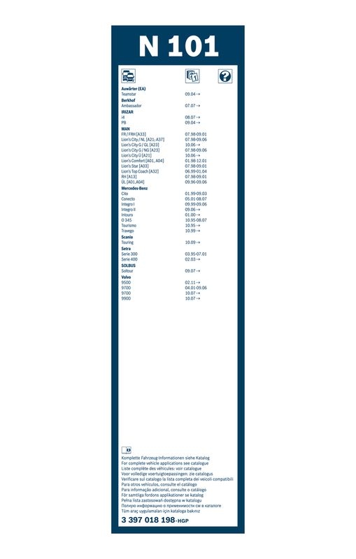BOSCH 3 397 018 198 Wischblatt N101 Twin Scheibenwischer 1000 mm vorne
