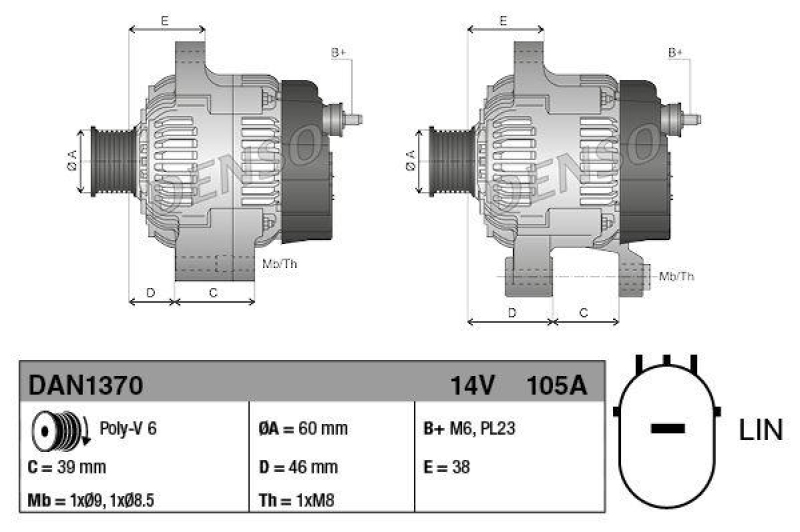 DENSO DAN1370 Generator HONDA CR-V IV (RM_) 2.0 AWD (RE5) (12- )