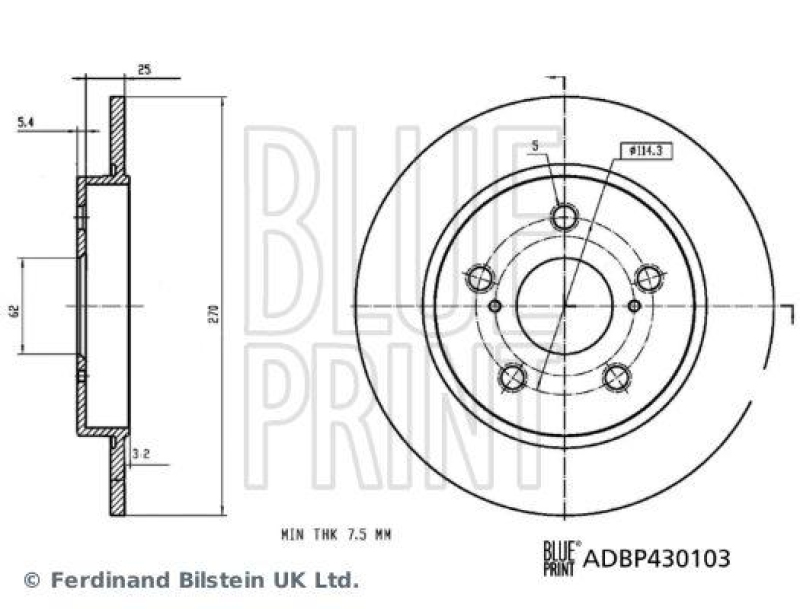 BLUE PRINT ADBP430103 Bremsscheibe für TOYOTA