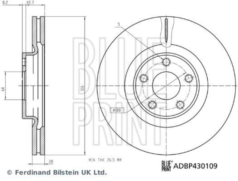 BLUE PRINT ADBP430109 Bremsscheibe für Ford Pkw