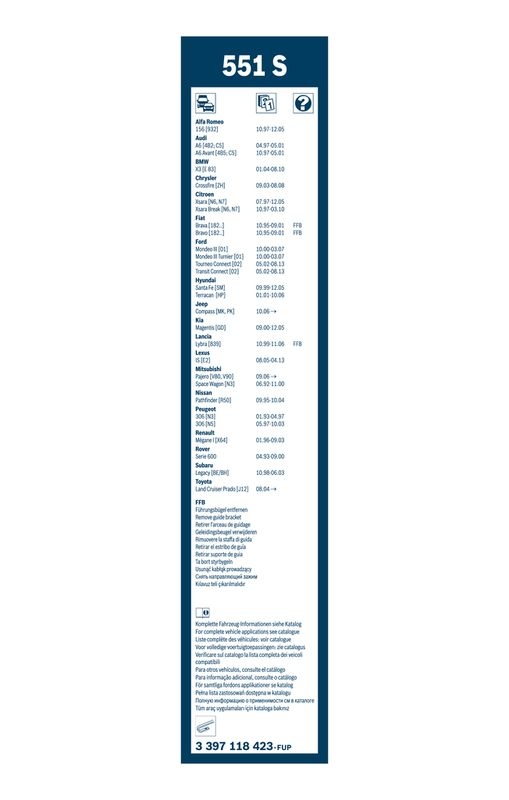 BOSCH 3 397 118 423 Wischblatt 551S Twin Scheibenwischer 550/500 mm
