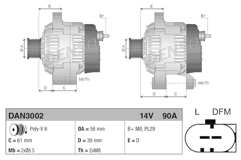 DENSO DAN3002 Generator VW GOLF IV (1J1) 1.4 16V (97-04)