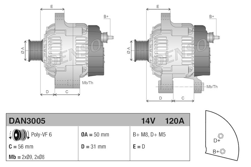 DENSO DAN3005 Generator MERCEDES-BENZ SPRINTER 3-t Van (B903) 2.1 313 CDI (00-06)