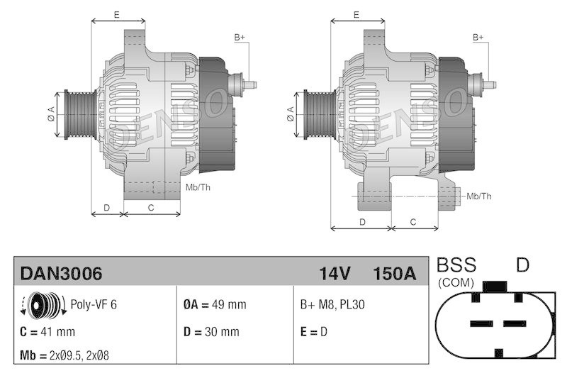 DENSO DAN3006 Generator BMW 1 (E87) 116 i 1.6 (04-11)