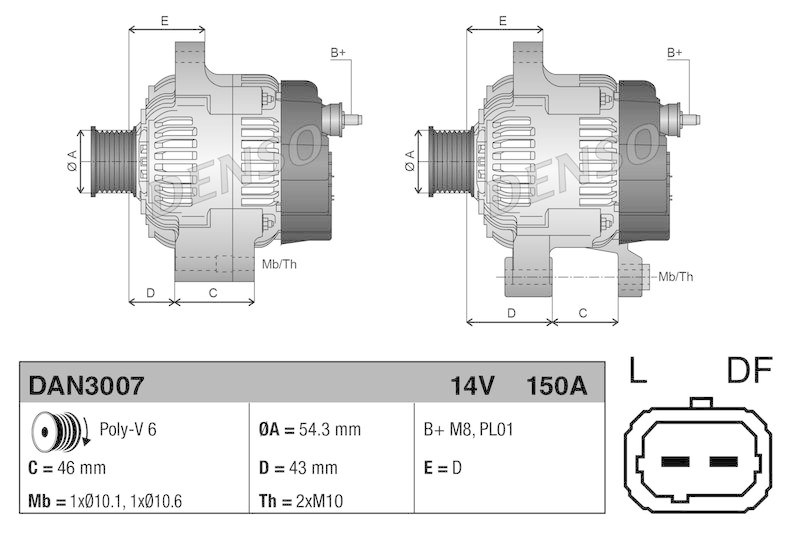 DENSO DAN3007 Generator PEUGEOT 307 CC (3B) 2.0 16V (03-05)