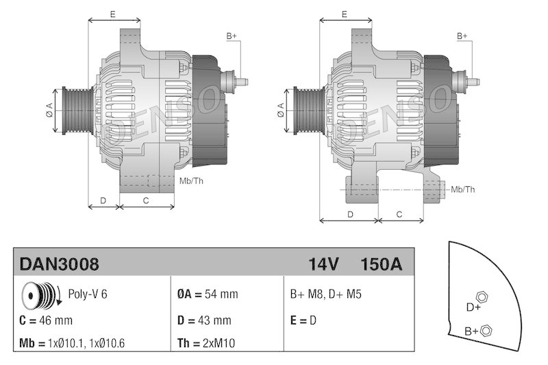 DENSO DAN3008 Generator CITROËN BERLINGO / BERLINGO FIRST MPV (MF_, GJK_, GFK_) 2.0 Hdi