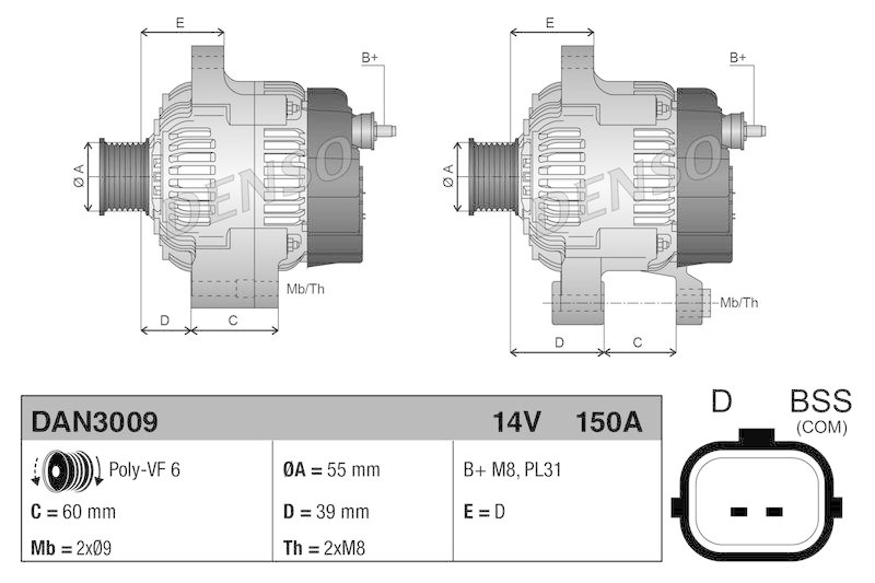 DENSO DAN3009 Generator RENAULT MEGANE III Grandtour (KZ0/1) 1.5 dCi (09-15)