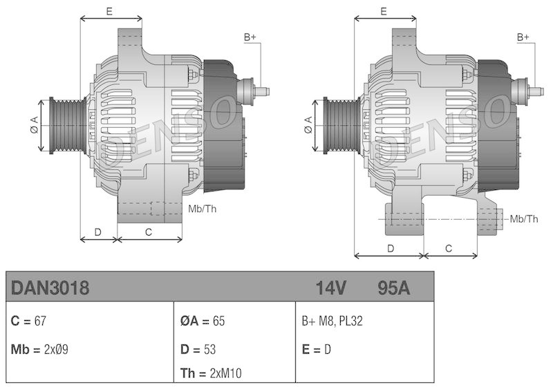 DENSO DAN3018 Generator RENAULT CLIO II (BB_, CB_) 1.2 16V (01-16)