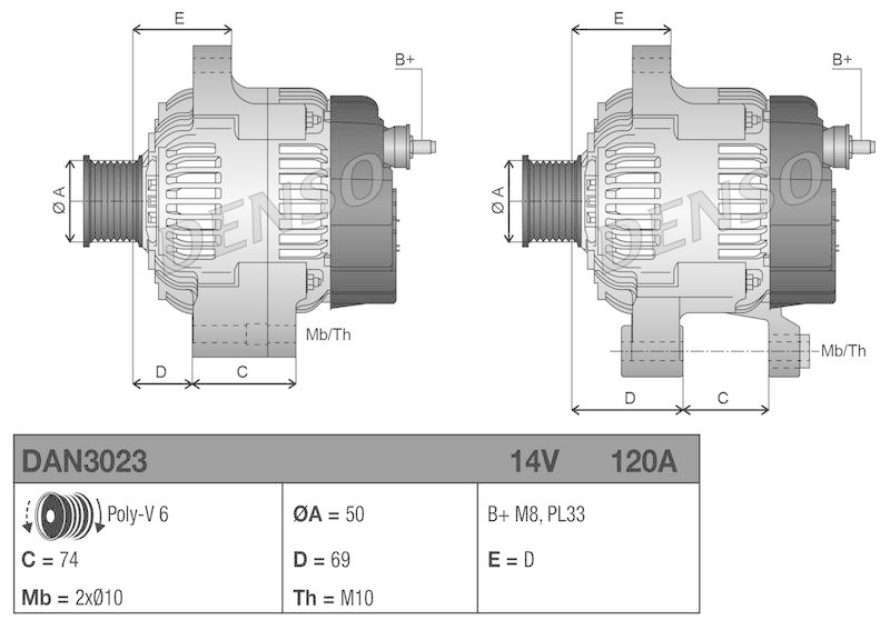 DENSO DAN3023 Generator BMW 3 Convertible (E46) 320 Ci 2.2 (00-07)