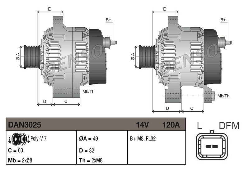 DENSO DAN3025 Generator RENAULT MEGANE II Coupé-Cabriolet (EM0/1_) 2.0 (03-09)