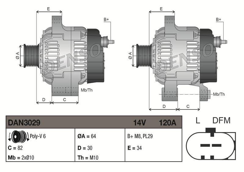 DENSO DAN3029 Generator AUDI A4 B5 (8D2) 1.6 (94-00)