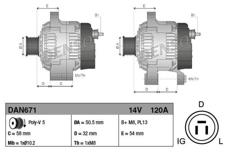 DENSO DAN671 Generator JAGUAR XJ 6.0 (1994 - 1997)