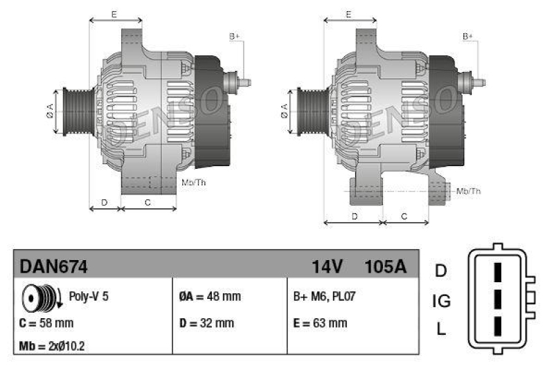 DENSO DAN674 Generator LAND ROVER FREELANDER (98-06)