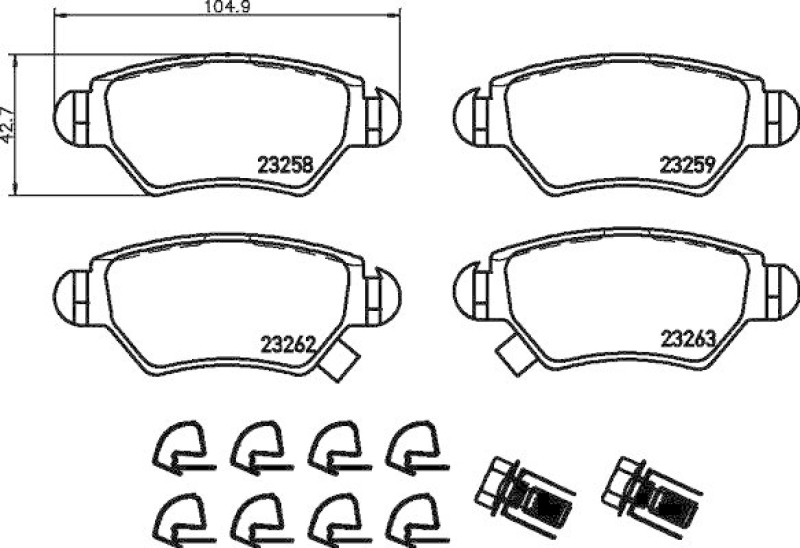 HELLA 8DB 355 019-271 Bremsbelagsatz, Scheibenbremsbelag für OPEL