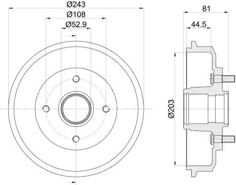 HELLA 8DT 355 300-261 Bremstrommel 61225