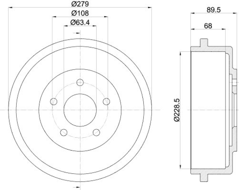 HELLA 8DT 355 300-431 Bremstrommel für FORD