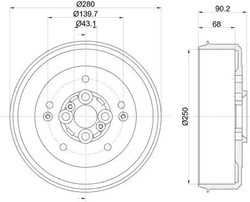 HELLA 8DT 355 300-881 Bremstrommel 61306