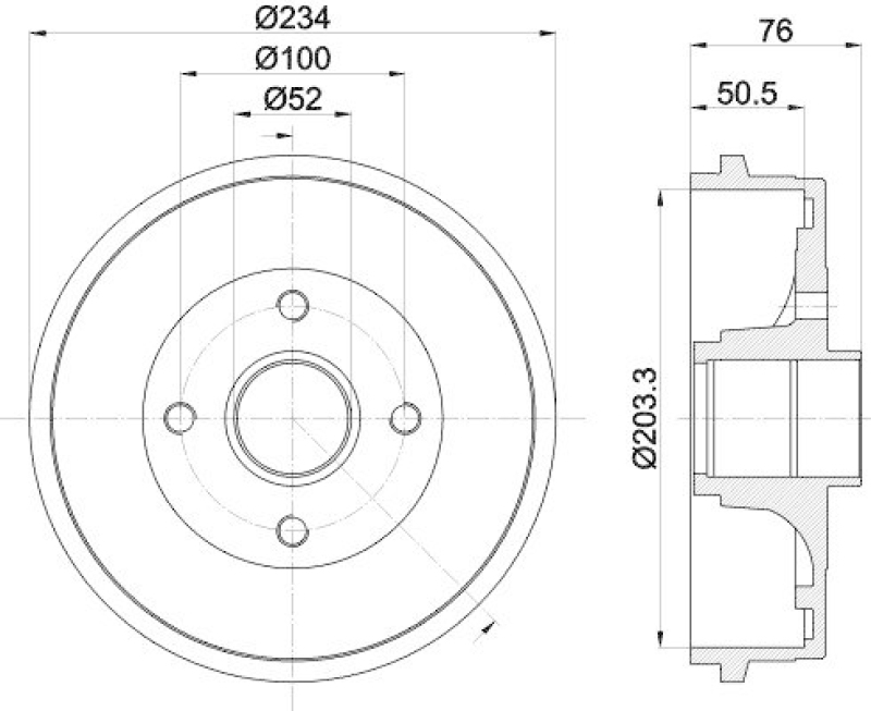 HELLA 8DT 355 301-071 Bremstrommel für RENAULT TWINGO II (CN0_)