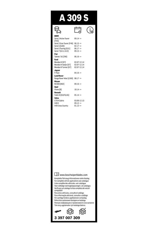 B-Ware BOSCH 3 397 007 309 Wischblatt A309S Aerotwin Scheibenwischer 650/475 mm vorne