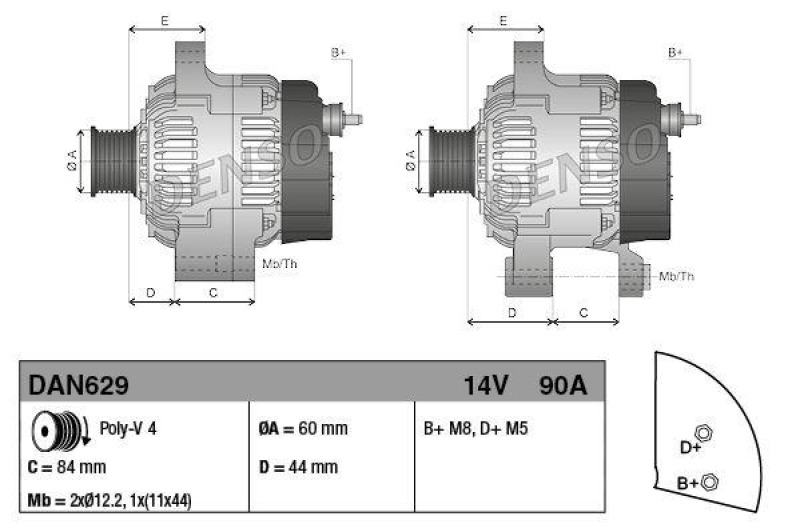 DENSO DAN629 Generator LANCIA Y