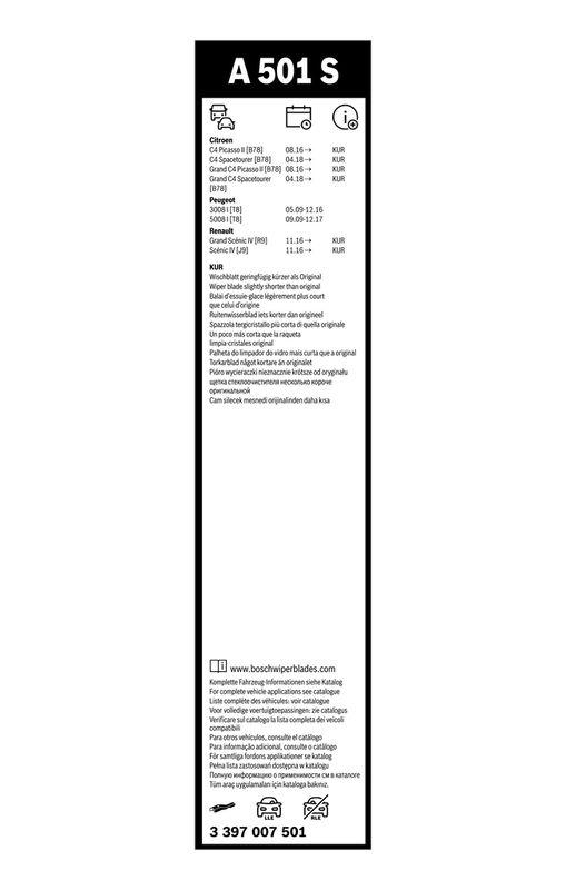 B-Ware BOSCH 3 397 007 501 Wischblatt A501S Aerotwin Scheibenwischer 800/680 mm vorne