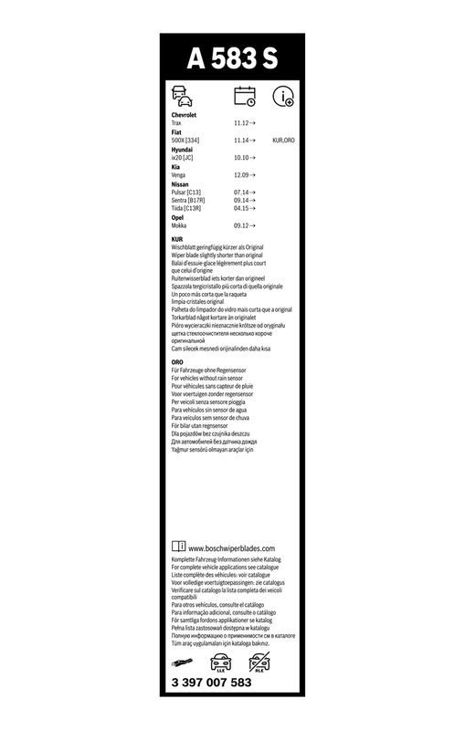 B-Ware BOSCH 3 397 007 583 Wischblatt A583S Aerotwin Scheibenwischer 650/340 mm vorne